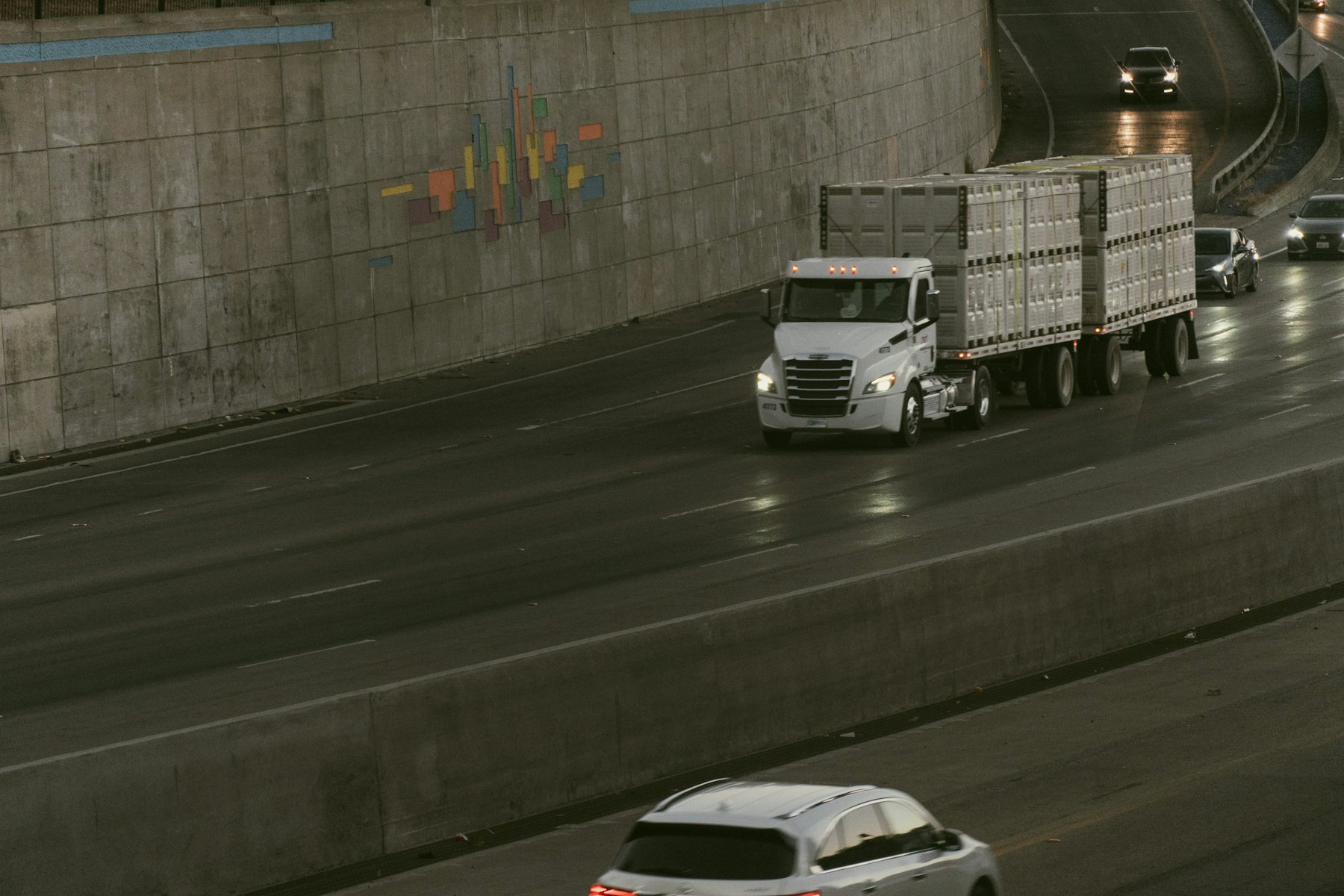 Truck carrying freight on a highway